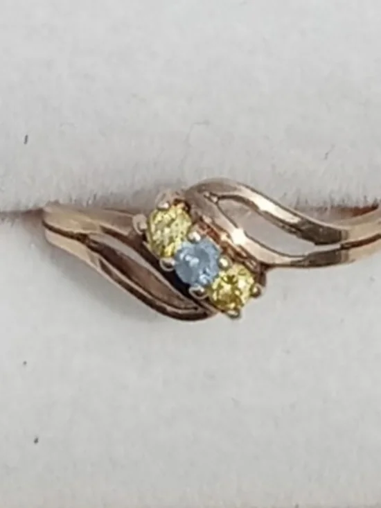 10k Yellow Gold Ring Aquamarine and Citrine Round Gemstones Bypass Design 7.25 - Picture 7 of 9